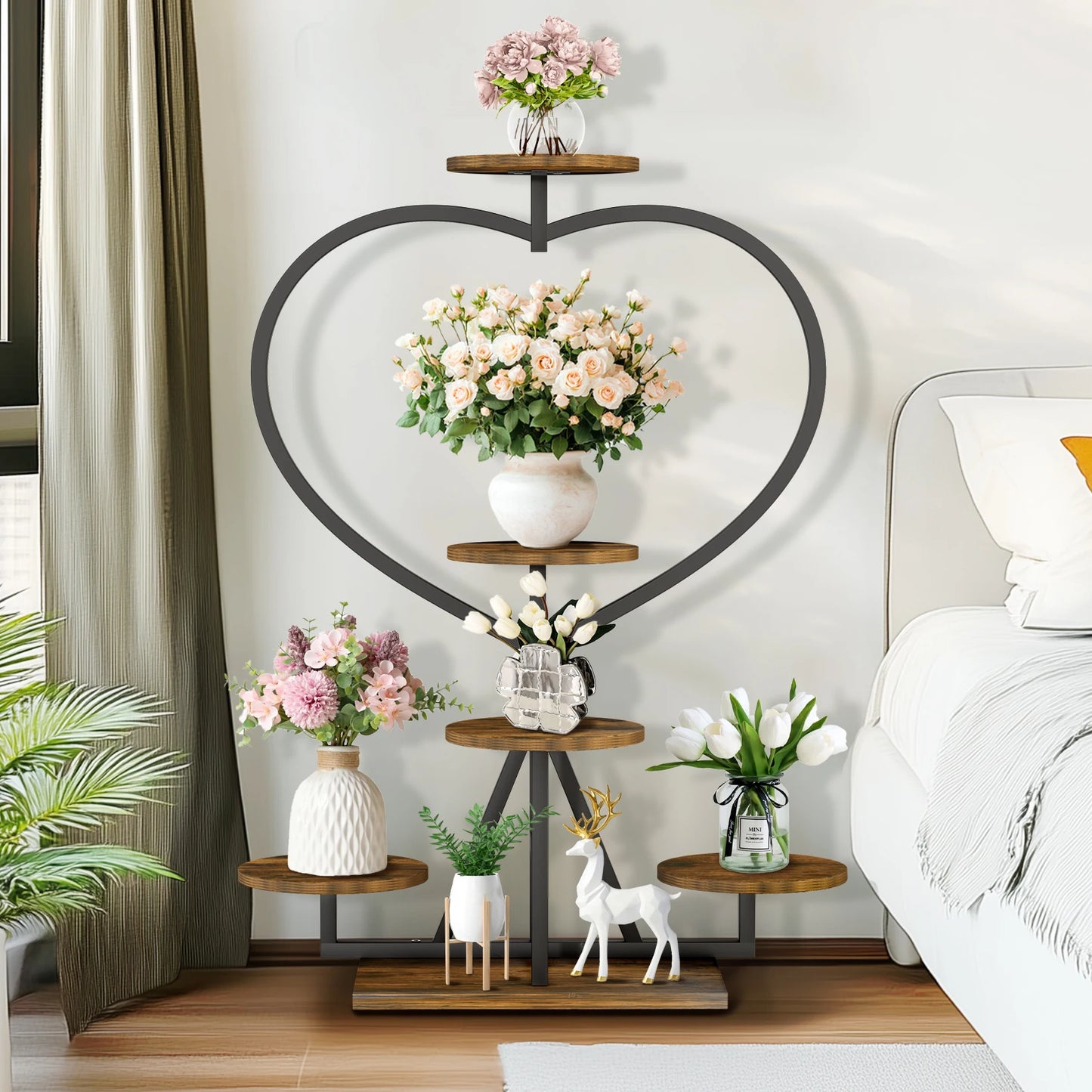 5-Tiered Plant Stand Heart-shape Flower Display Rack Holder for Balcony, Outdoor Garden