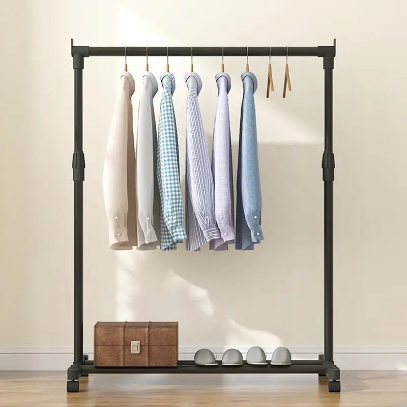 New Telescopic Clothes Rack Heavy-Duty Double Pole Lifting Clothes Hanger Telescopic Mobile Hanging Clothes Rack For home