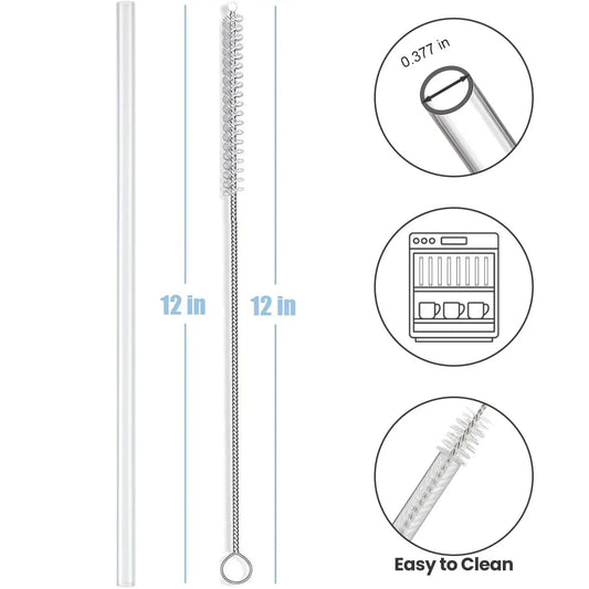 Stanley Cup Replacement Straws 40oz - 12 Pack Clear Reusable Straws with 2 Cleaning Brushes