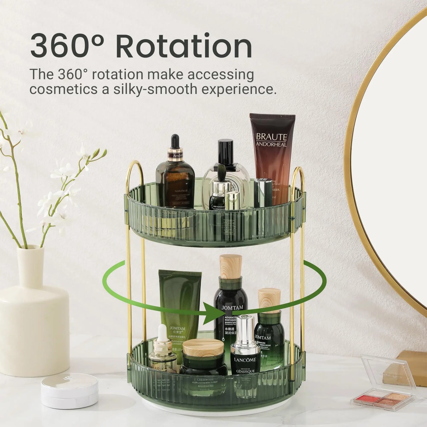 Rotating Makeup Organizer for Vanity Make Up Storage Box for Bathroom Counter Clear Cosmetic Toiletry Dresser Spinning Holder