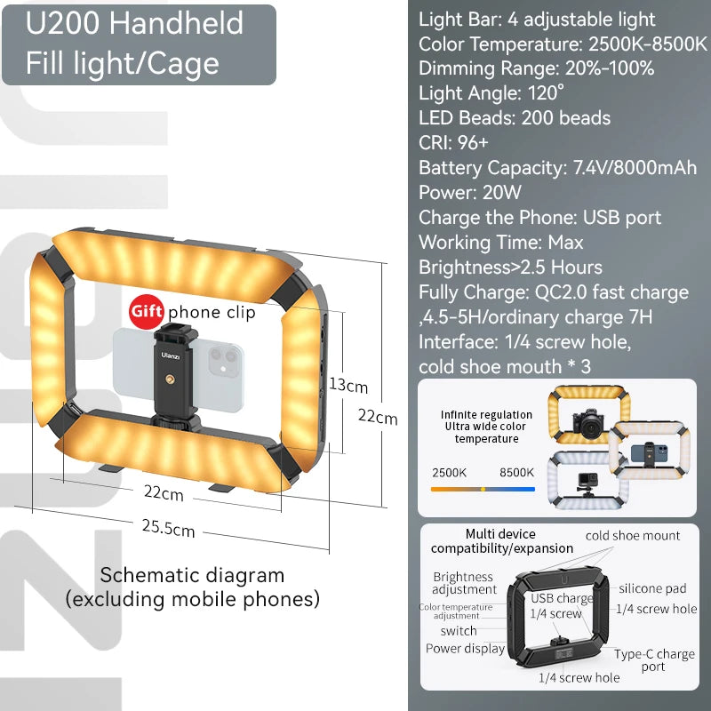 Ulanzi U200 U-200 Smartphone Video Rig LED Video Light 2 in 1 Ring Light Cold Shoe for Microphone Tiktok Youtube Live Rig Light