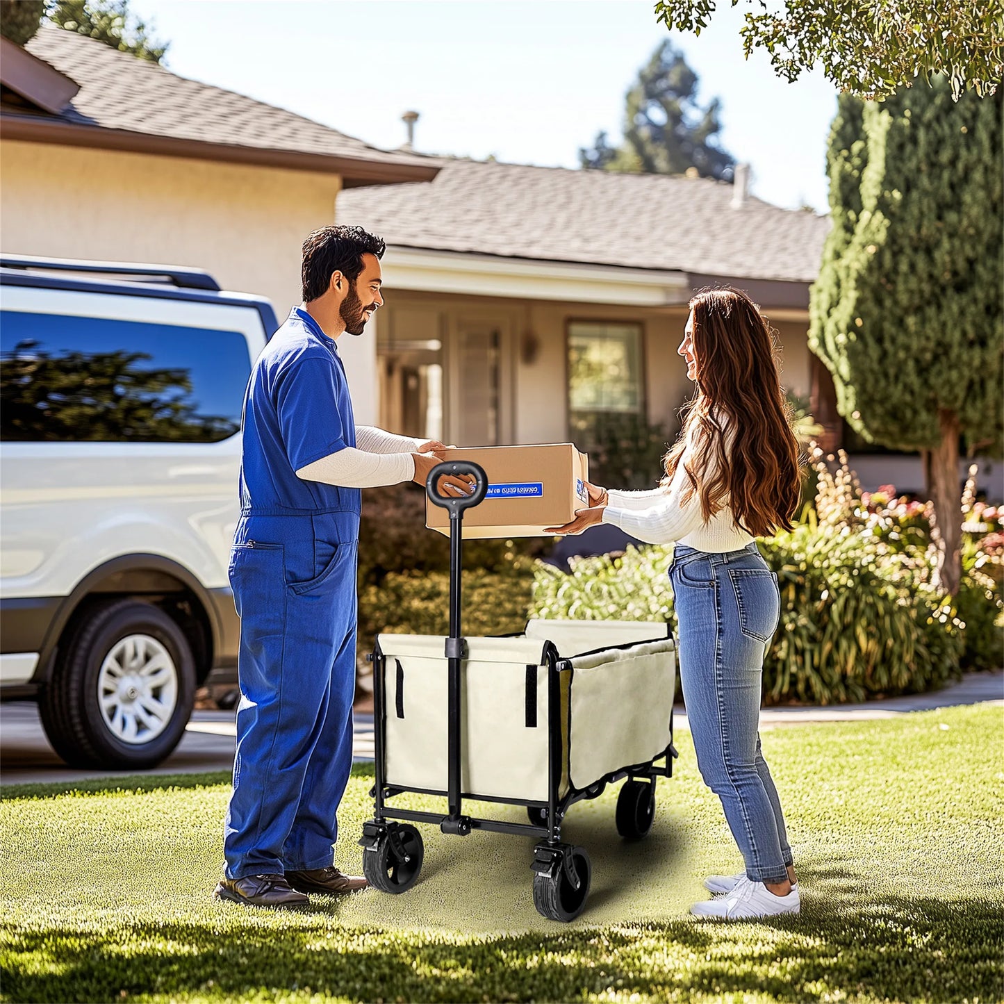 Wisfor 440 Lbs Foldable Wagon Cart , Heavy Duty Metal Garden Cart with Adjustable Handle for Camping Shopping Beach