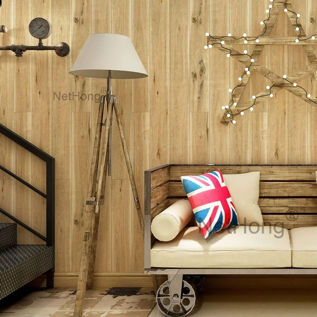 6M 3D Dark Yellow Boards Effect Wallpaper Vinyl Self Adhesive Wall Stickers