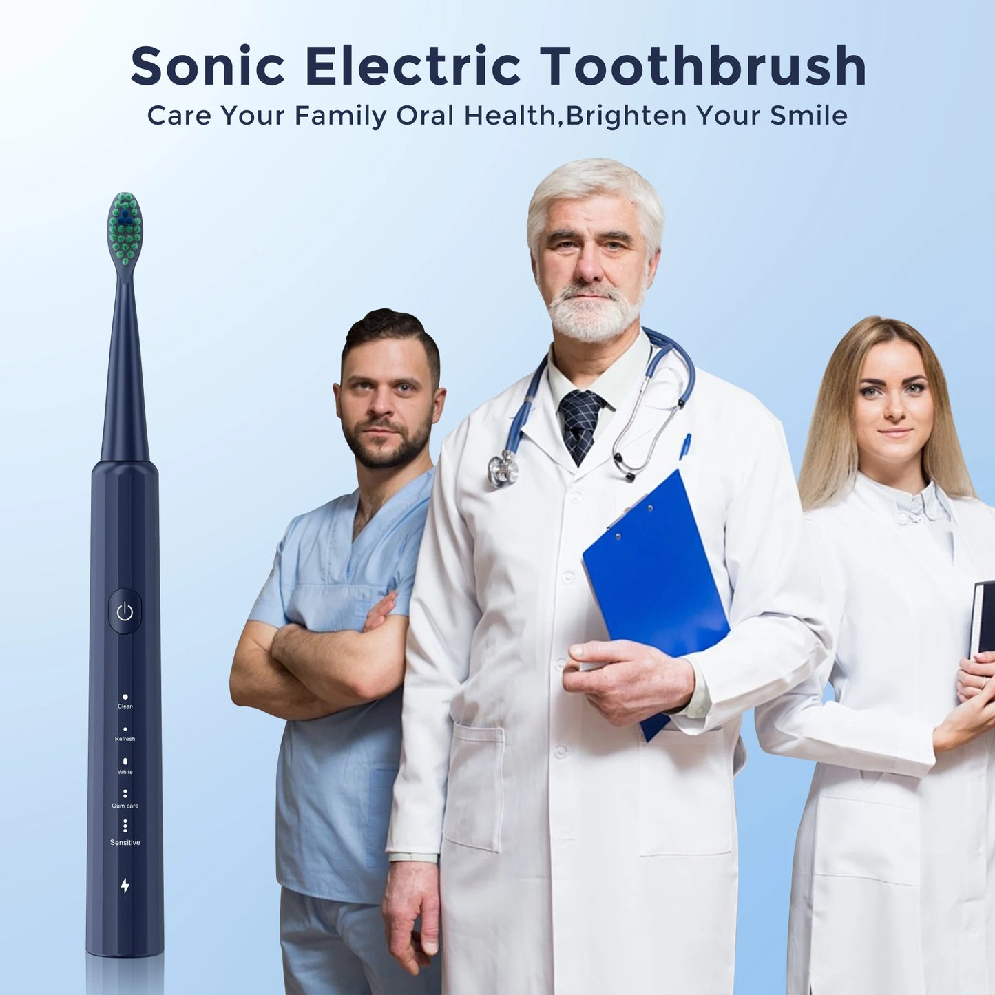 Sejoy DY-156 Electric Sonic Toothbrush with 8 Replacement Heads Brushes 5 Modes IPX7 Waterproof Electric Tooth Brushes
