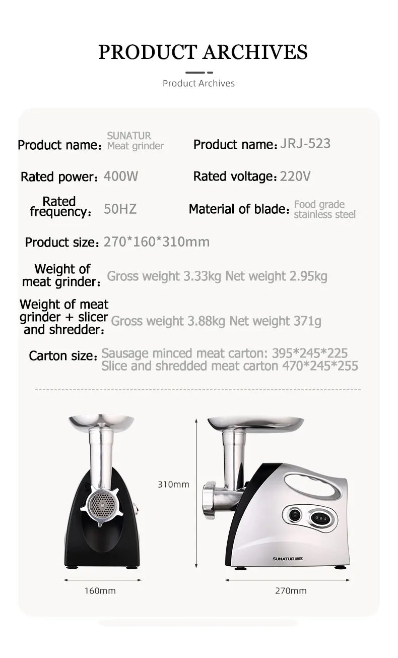 SUNATUR Premium Elektrischer Zerkleinerer & Fleischwolf - Küchengeräte Zerkleinerer, Prozessor, Zerkleinerer für alle Ihre Kochbedürfnisse