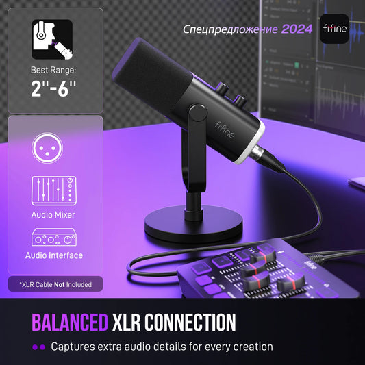 FIFINE USB/XLR Dynamic Microphone with RGB Control/Headphone jack/Mute,MIC for PC Gaming Recording Streaming AmpliGame-AM8