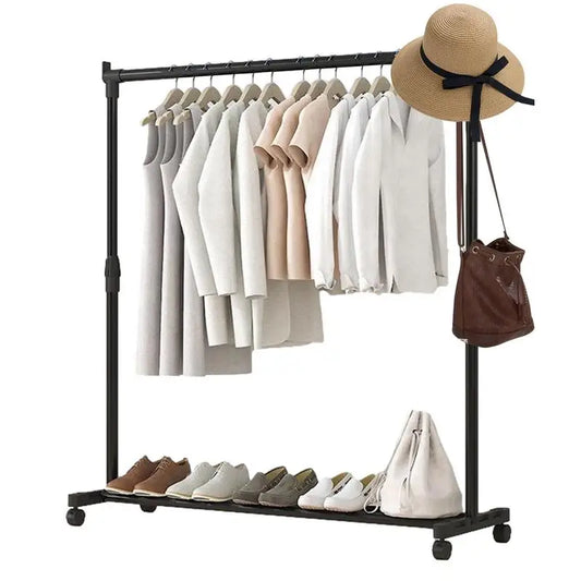 Telescopic Clothes Rack On Wheels Heavy-Duty Floor-Standing Movable Clothes Drying Rack For Clothing Store Bedroom