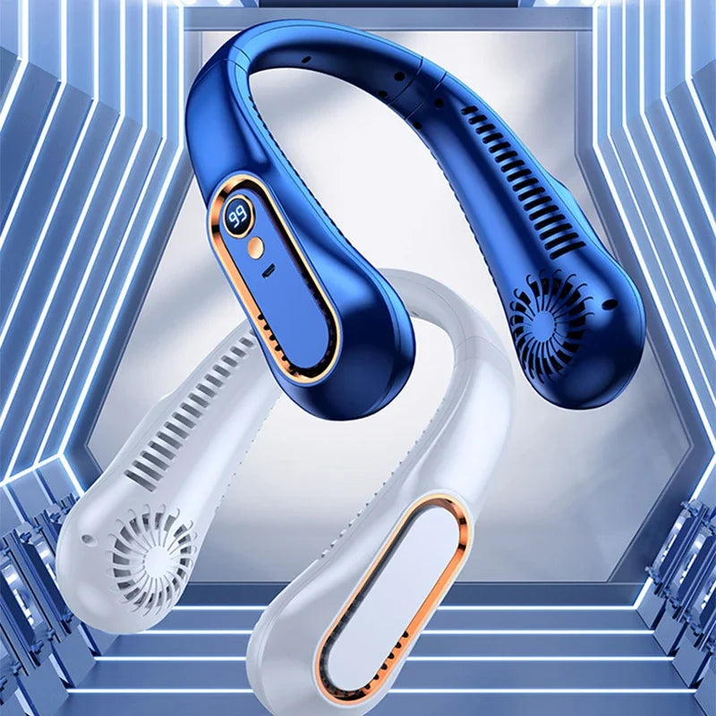 3000mAh Hanging Neck Fan Portable Bladeless Mini USB Rechargeable Mute LED Digital Display Electric Fan Summer Air Cooler 