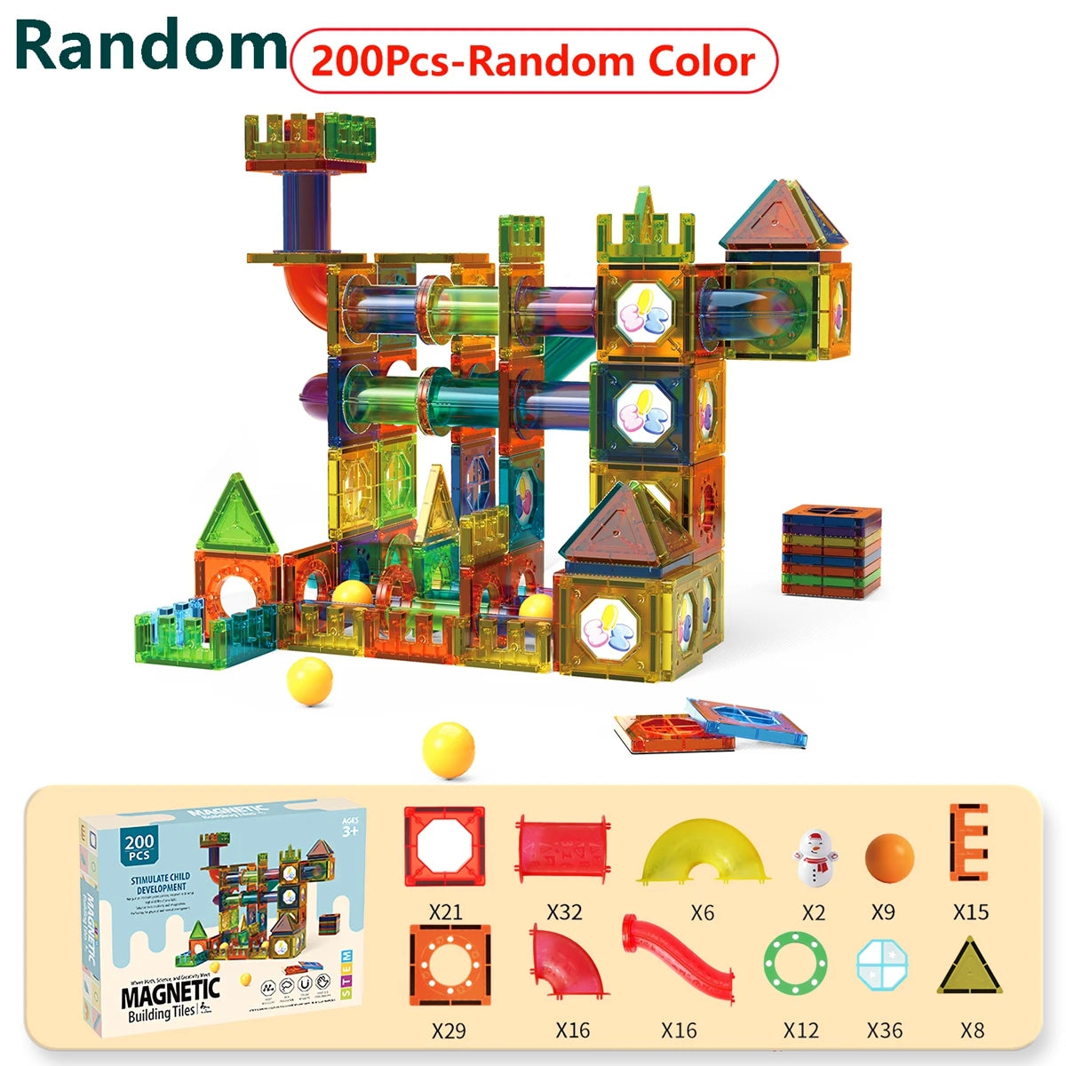 Magnetic Tile Marble Runway Toy Set STEM Educational Building Blocks for Boys and Girls Aged 3+, Great Birthday Gifts Christmas