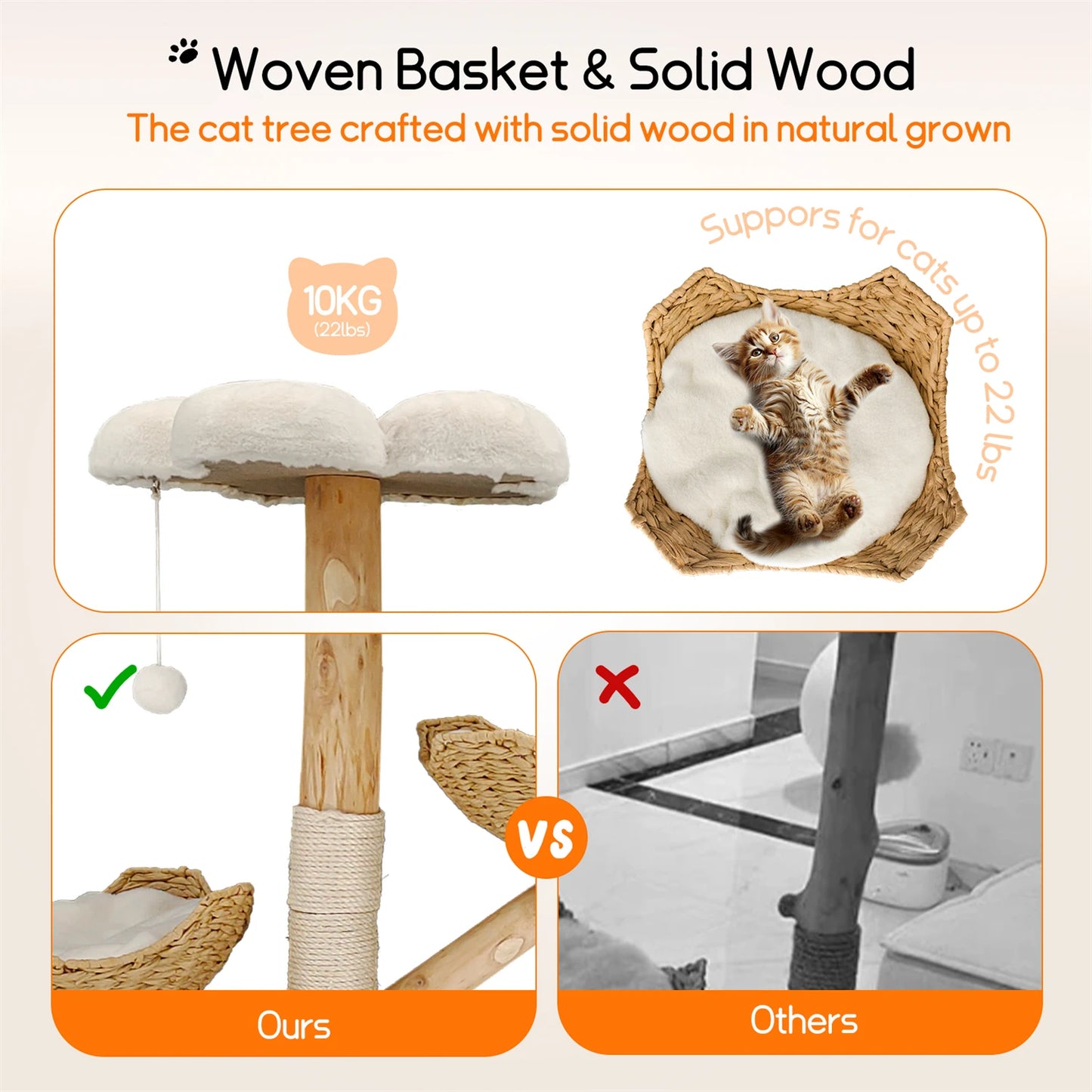 Modern Cat Tree Activity Tower with Plush Cushion and Toy Ball Sisal Scratching Post Kitten Play House for Indoor