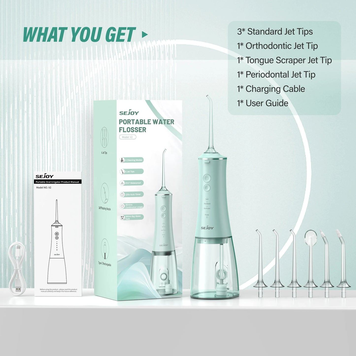 Oral Irrigator Portable Dental Water Flosser Thread Teeth Pick Mouth Washing Machine Rechargeable IPX7 Waterproof Teeth Cleaner