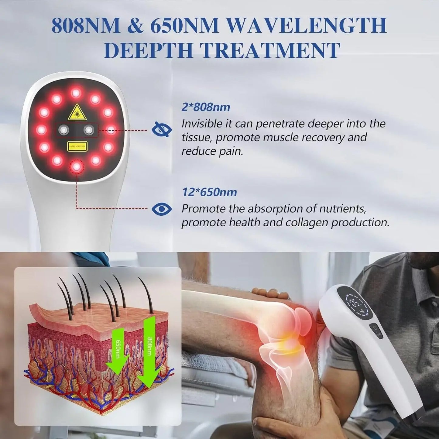 Cold Laser Therapy Device 4x808nm Infrared Light Therapy Pain Relief Device for Joint&Muscle&Back Reliever with Free Goggles