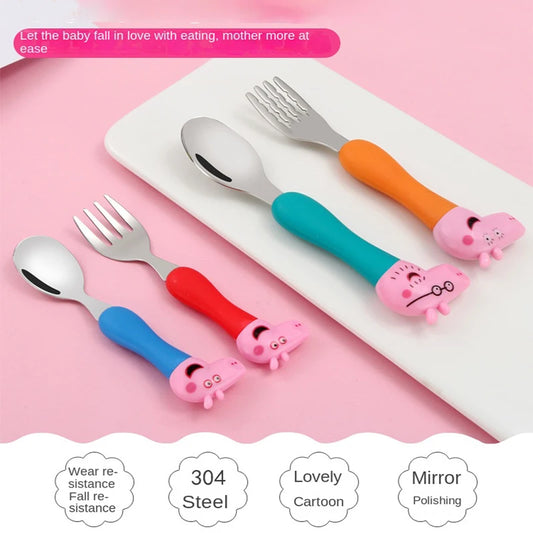 Peppa Pig Tableware Fork Spoon Action Doll Toy George Pig Dad Mom Cartoon Anime Pattern Party Gifts For Boys Girls Cartoon Toy