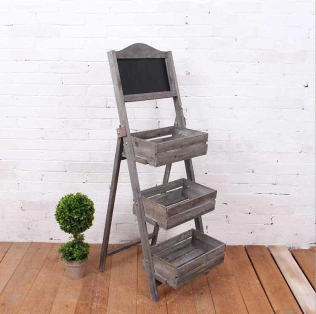 Folding Ladder 3 Tier Plant Stand Garden Flower Pot Holder Shelf with Chalkboard A-Frame Sidewalk Menu Display