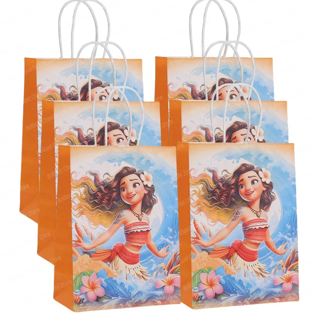 6/12Pcs Disney Moana Gift Bags Ocean Princess Birthday Party Paper Candy Treat Goody Bag Girls Favors Baby Shower Decorations