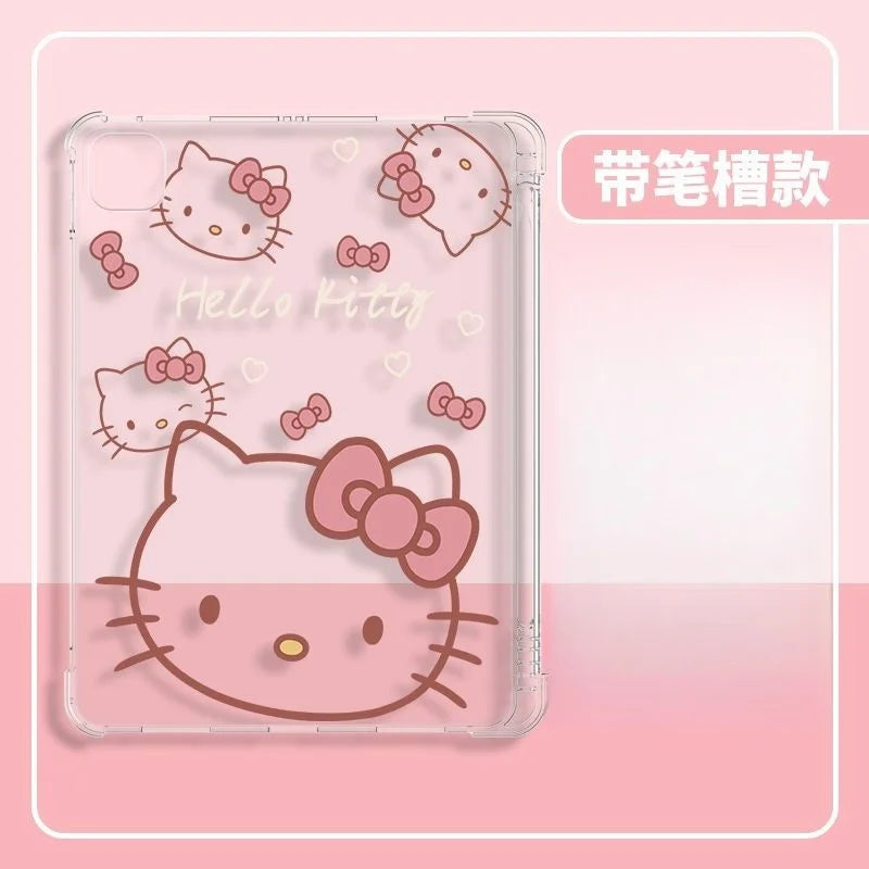 Kawaii Hello Kitty Transparente Schutzhülle für iPad, Anime-Stil, Anti-Fall-Airbag für iPad Pro 2022/2024, Air 4/5/6/7, Mini 6/7, iPad 8/9/10
