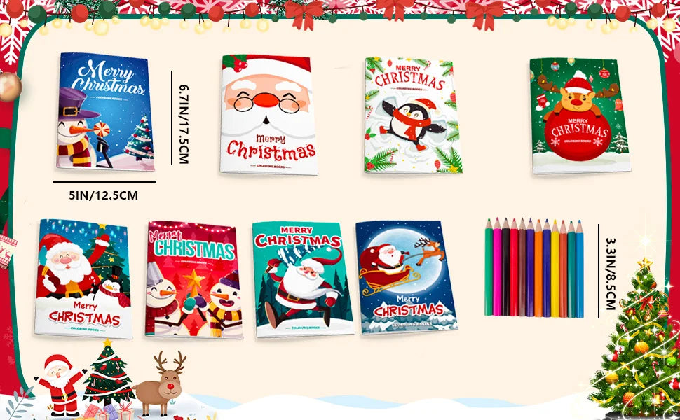 Christmas Coloring Book,24pcs Christmas Coloring Books Bulk/Xmas Activity Books Bulk & 12 Christmas Party Color Pencils for Kids