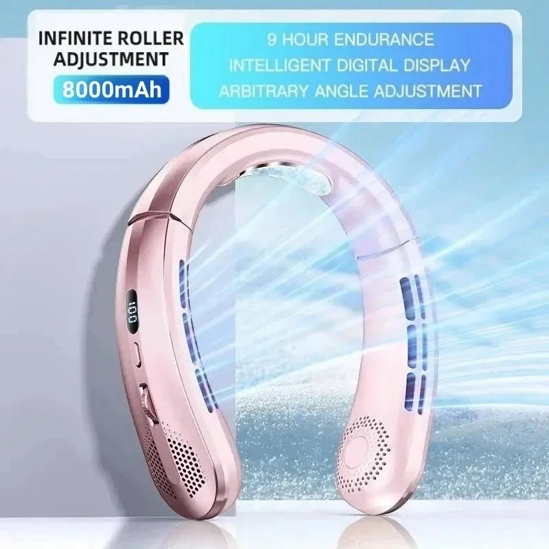 8000mAh USB Hanging Neck Fan Portable Bladeless Mini Rechargeable Mute LED Digital Display Electric Fans Air Cooler New