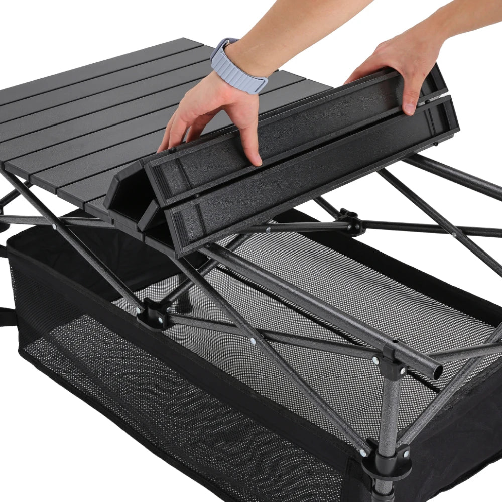 【Breeins】Aluminum Roll-Top Foldable Camp Table with Mesh Shelf