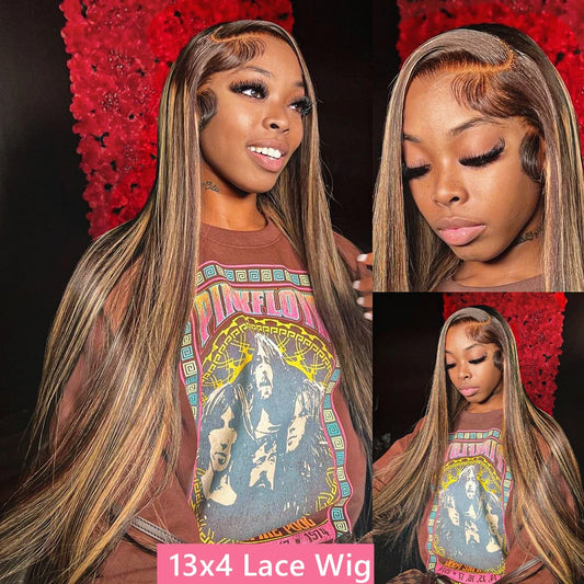 straight highlight wig human hair hd lace wig 13x6 human hair ombre honey blonde colored straight lace front wigs human hair