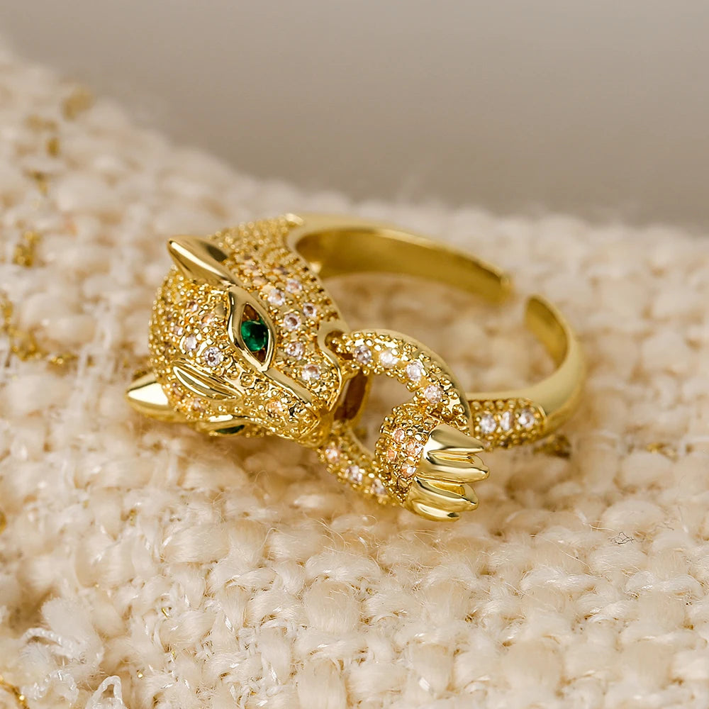 cmoonry 2024 Trendy Gold Color 5 Style Leopard Rings For Women Luxury AAA Cubic Zirconia Inlay Copper Jewelry