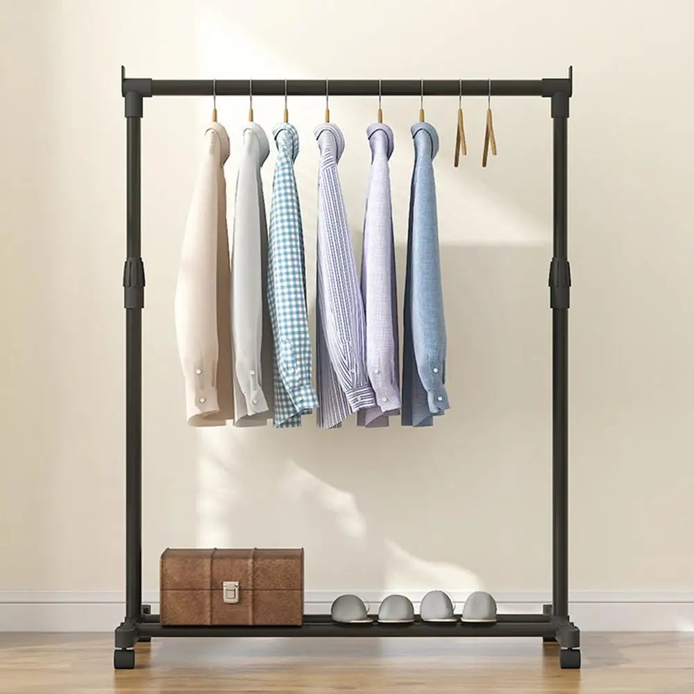 New Telescopic Clothes Rack Heavy-Duty Double Pole Lifting Clothes Hanger Telescopic Mobile Hanging Clothes Rack For home