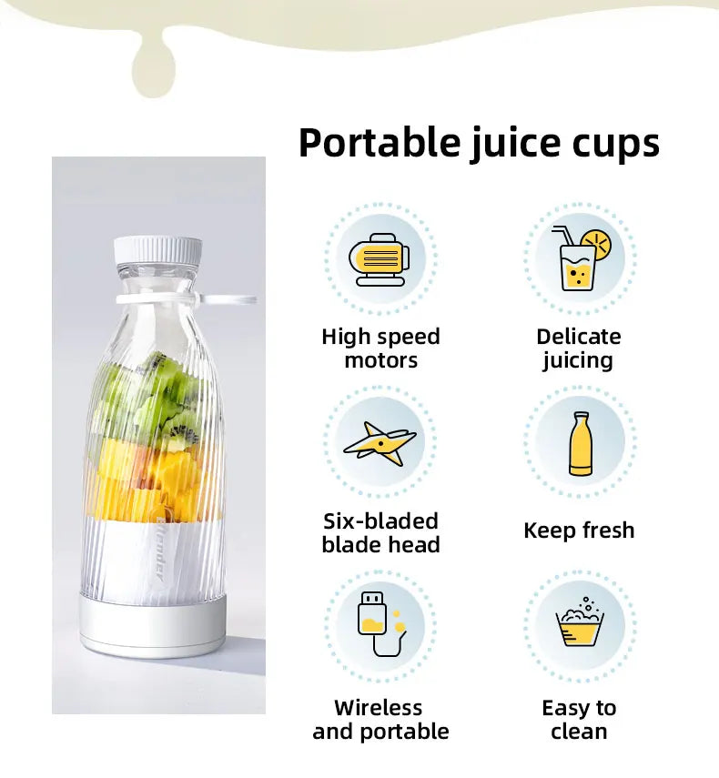 500ML Portable Blender Electric Juicer Fruit Mixers USB Rechargeable Blender juice Cup Bottle 6 Blades
