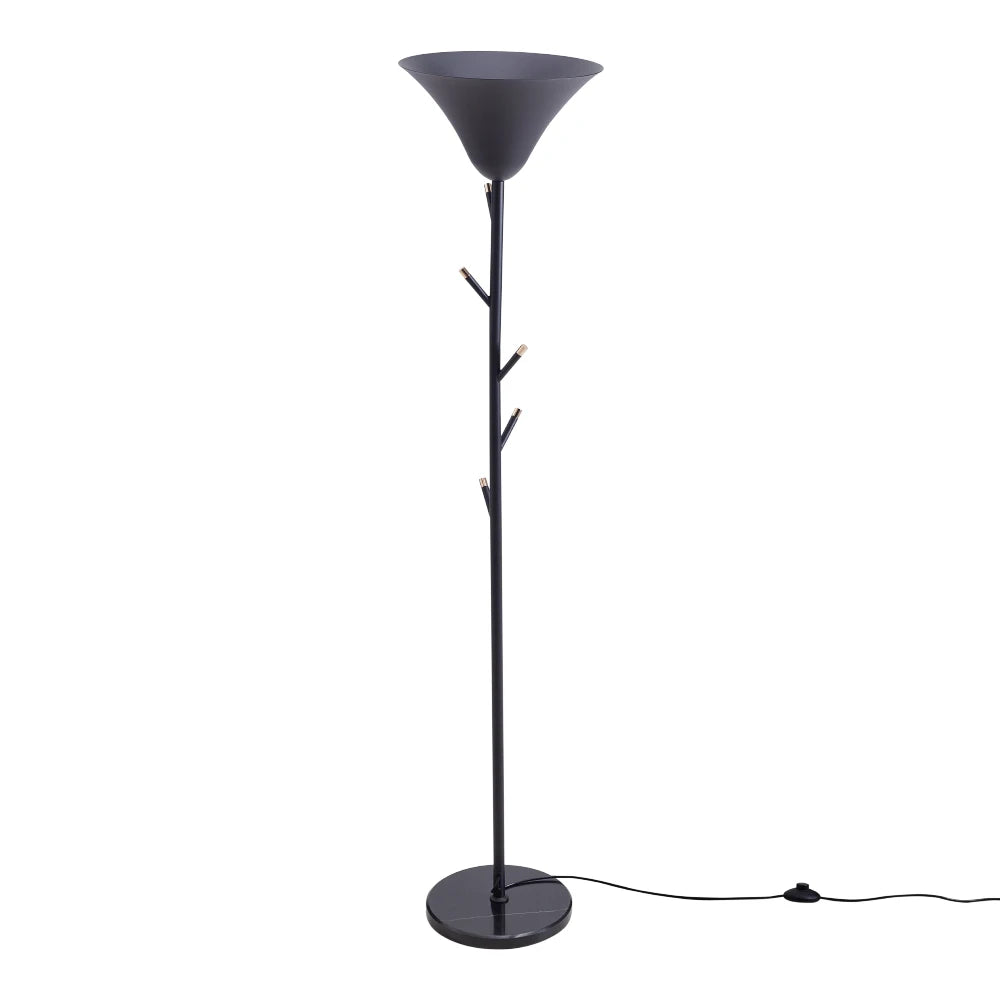 KOMORE Modern Black E14 1-Light Floor Lamp with Coat Rack for Living Room Office, Bedroom, Hallway, Porch