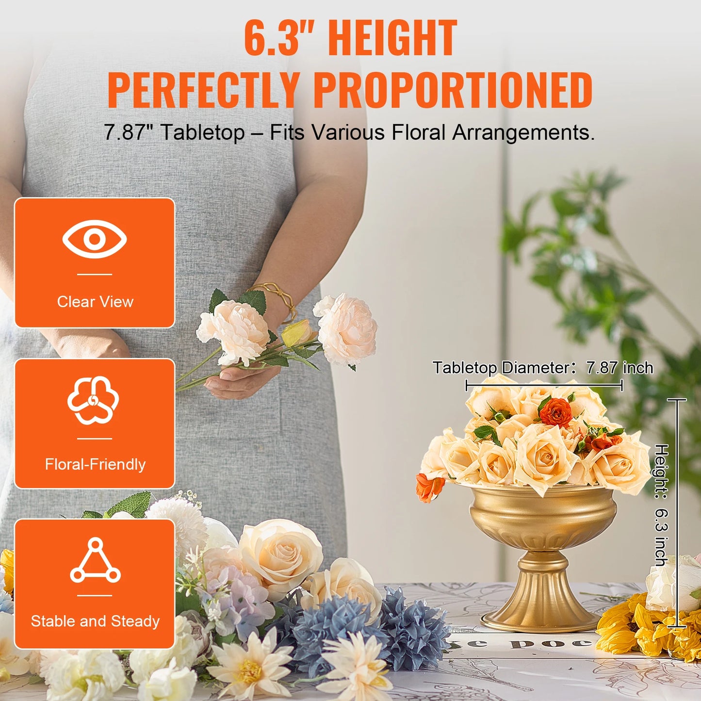 VEVOR 2/10/12PCS Tall Wedding Flower Vase Metal Centerpiece Gold Floral Arrangement Stand Display Rack for Tables Dinner Party