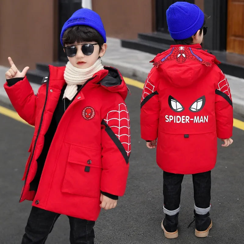 Boys Spiderman Winter Jacket - Thick Warm Hooded Down Parka Coat for Kids