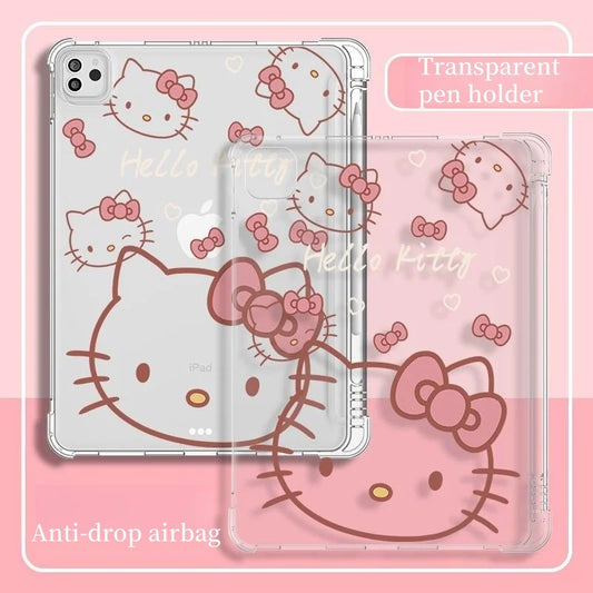 Kawaii Hello Kitty IPad Transparent Protective Case Anime Anti Fall Airbag for Ipadpro2022/2024 Air4/5/6/7 Mini6/7 Ipad8/9/10