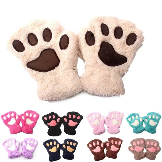 Kids Cat Paw Gloves - Kawaii Half-Finger Mittens for Children