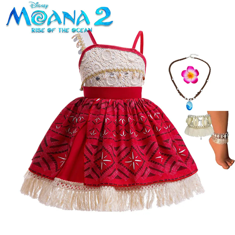 Cute Moana 2 Princess Dress Hollow out Boice Girls Disneyland Trip Vaiana Cosplay Costume Toddler Carnival Birthday Party Frock