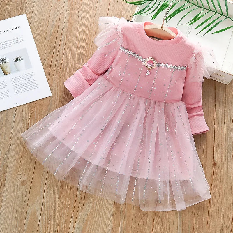 Girls Princess Dress Long Sleeve - Elegant Casual Dress for Kids 2-6 Years | Evening & Party Wear