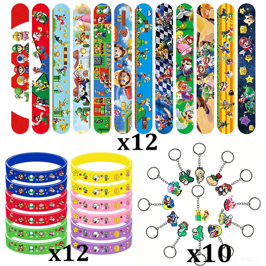 Cartoon Party Favor Keychain Set Supplies Anime Marios Figure Cartoon Fashion Braclet Sticker Birthday Christmas Favor Bag Gift