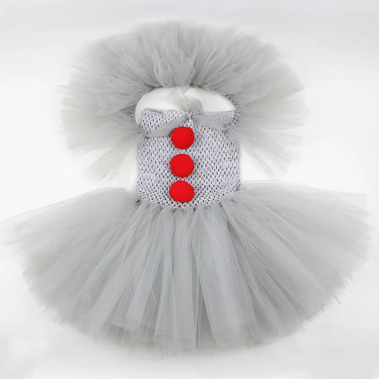 80s 90s Clown Tutu Dress with Gloves Hair Pin Pennywise Role Play Joker Costume Halloween Creature It Cosplay Girls Doll Cosplay