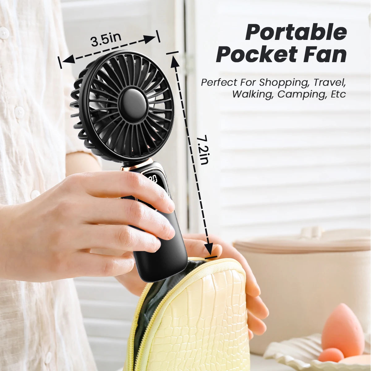 coldsky Portable Handheld Fan 4000mAh Battery Operated Fan 5 Speed with LED Display Handheld/Neck/Desk 3 in 1 Personal Small Fan