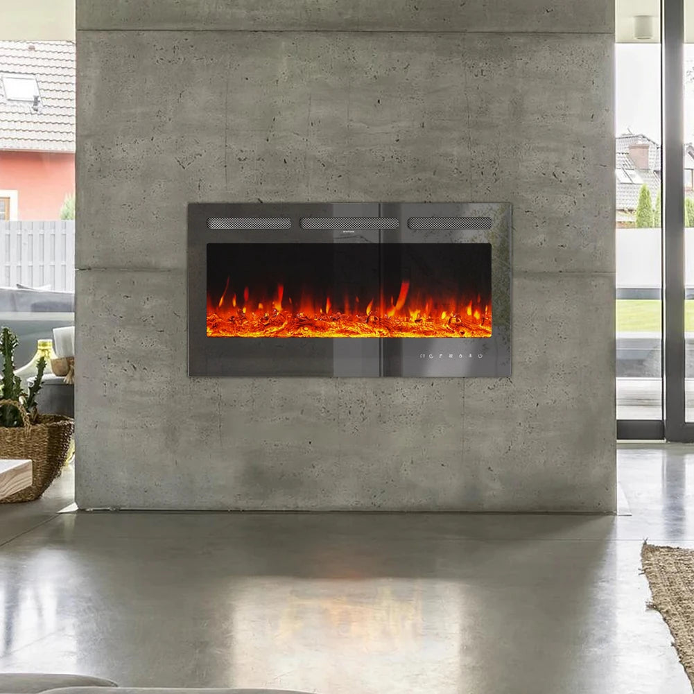 KOMORE Recessed/Wall Mounted Electric Fireplace Adjustable Flame with Remote 102cm 1800W Flame Effect Overheat Protection