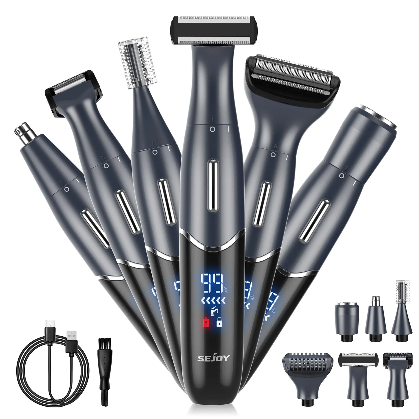 Sejoy 6-In-1 Body Hair Trimmer Kit Electric Beard Shaver Men Women Nose Hair Trimmer Eyebrow Razor Portable Body Hair Shaver