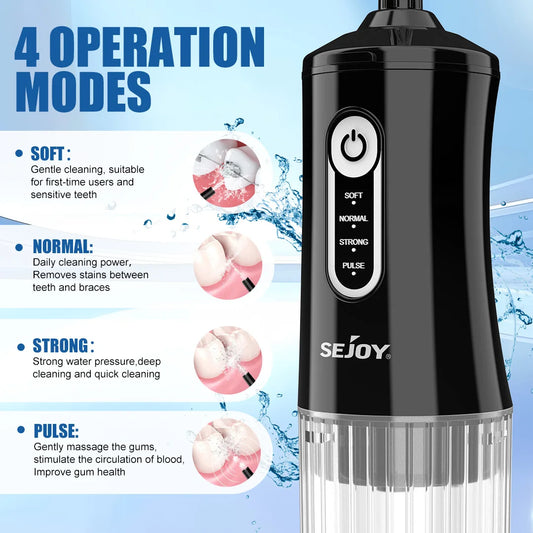 Sejoy Electric Water Flosser 200ML Water Tank Tooth Clean Machine USB Rechargeable Dental Irrigator 4 Cleaning Modes Timing