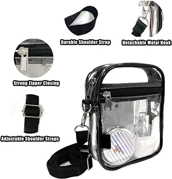 Clear Crossbody Purse Bag,Stadium Approved with Front Pocket for Concerts Sports Festivals Holiday Beach Waterproof Bag