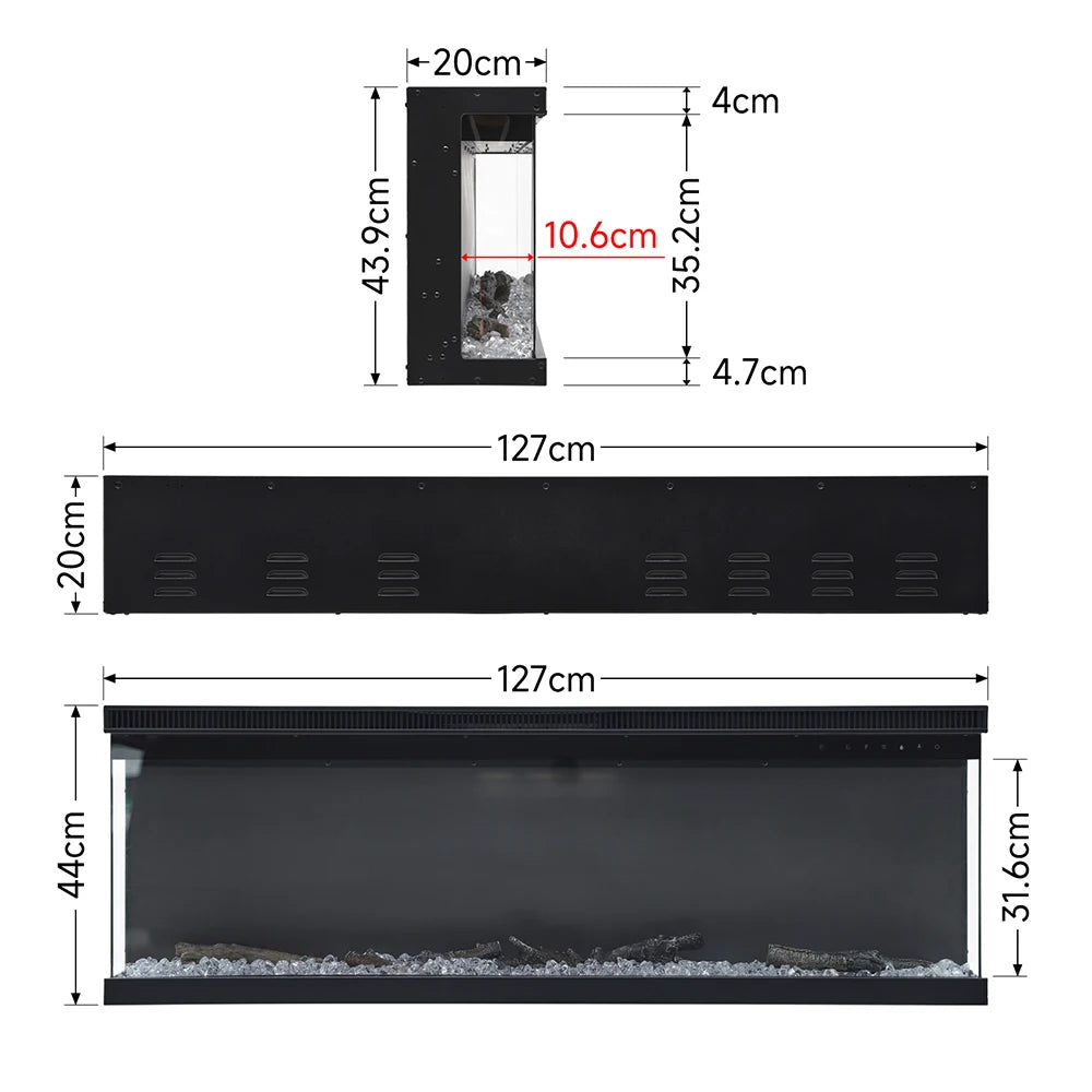 KOMORE Einbau-/Freistehender elektrischer Kamin mit dreiseitiger Front aus gehärtetem Glas, 12 Flammenfarben, 1500 W, 40 & 50 Zoll