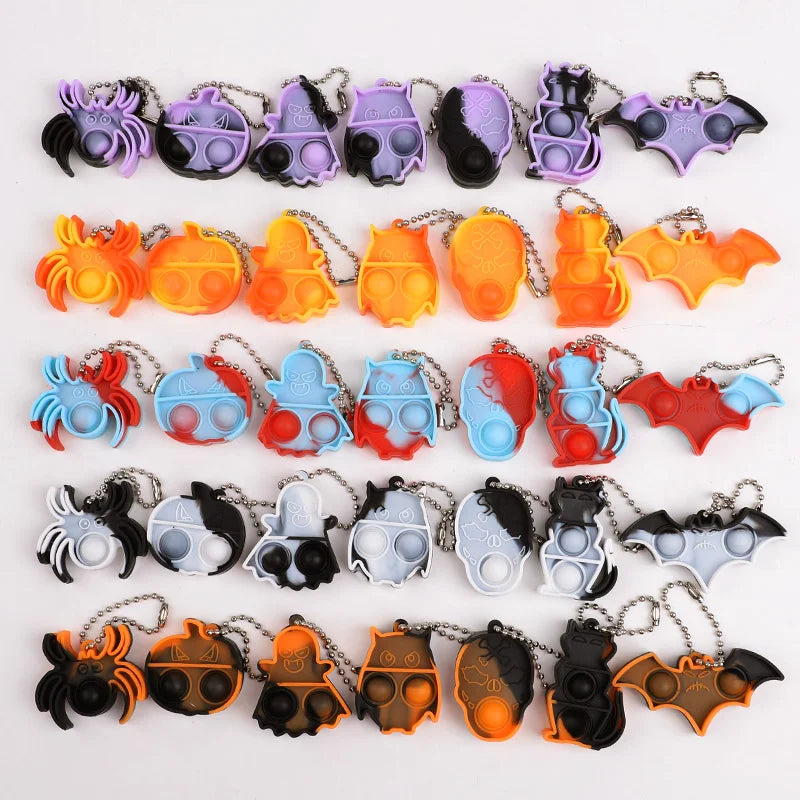 Halloween Fidget Toys Keychain - Mini Pop Pumpkin Spider Party Favors for Kids & Adults (10/20/30 Pack)