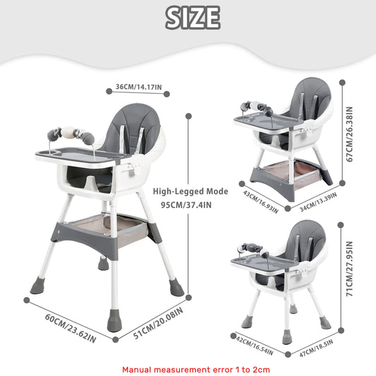 Baby High Chair, Portable Baby Dining Chairs Eat & Play Convertible High Chair with Double-Layer Dinner Plate and Toy Rack
