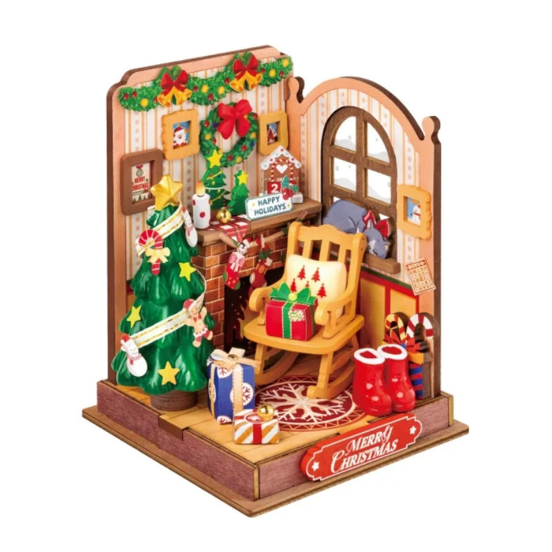 Robotime DIY Miniature House Kit Decoration Christmas Fireplace Mini House Building Craft Kits for Adults Gift For Christmas