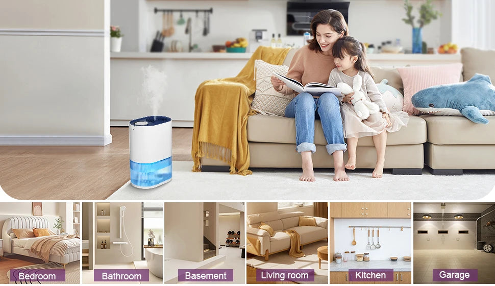 LOEFME 2000 ml Elektrischer Luftentfeuchter mit automatischer Abschaltung, 7-farbiger Beleuchtung, 35 m², 800 ml/D, mit Griff