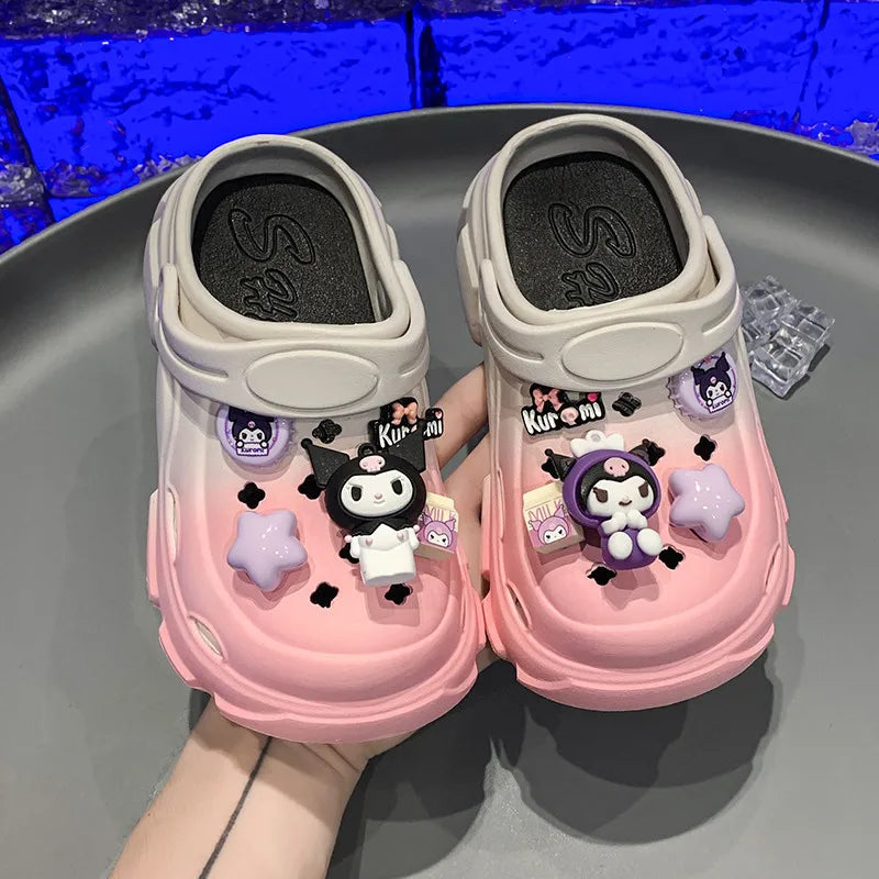 Summer Children Slippers for Girls Fashion Soft Comfortable Cute Sanrio Kuromi Cut-outs Casual Versatile Outside Beach Sandals