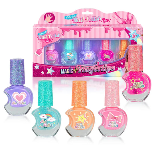 Children's Nail Polish Set 5 Color Safe Non-toxic Water-based Peelable Girls Princess Dress Up Play House DIY Nail Art Toys