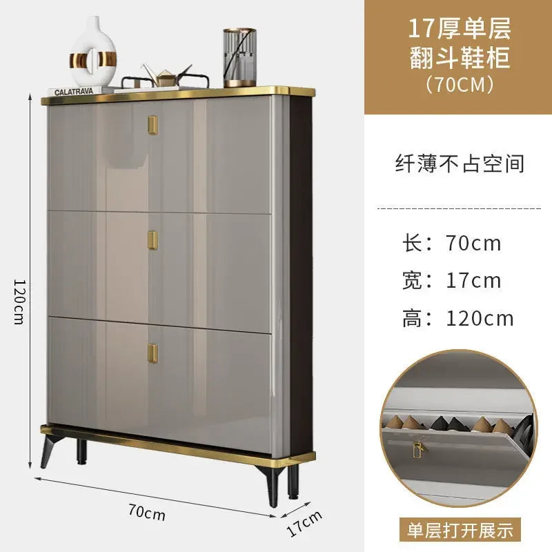 Modern light luxury ultra-thin tipping shoe cabinet 17cm home door aisle entrance large-capacity shoe rack cabinet furniture