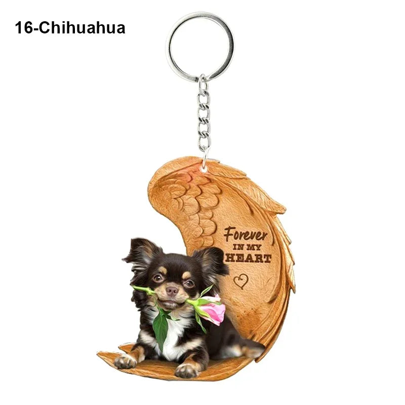 1 Piece 23 Style Dog Forever In My Heart Angel Pendant Bag Key Chains Car Keychain Keyring Pet Jewelry Gift For Women Girls
